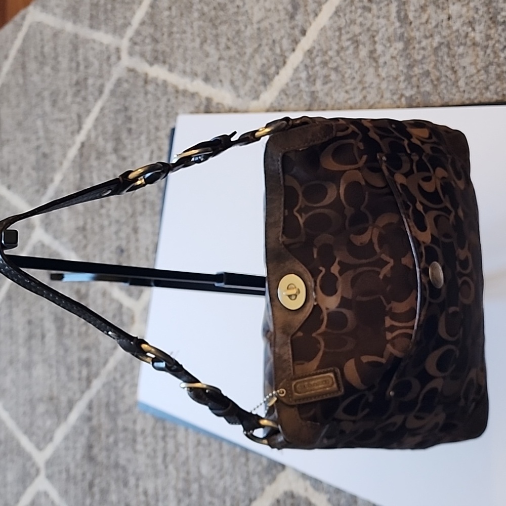 Coach Brown and Black Signature Jacquard Shoulder Bag